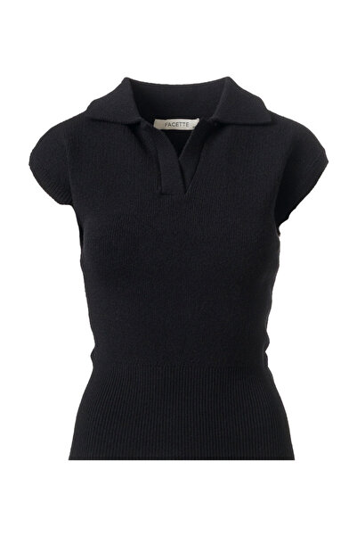 FACETTE Polo Neck Sweater Black