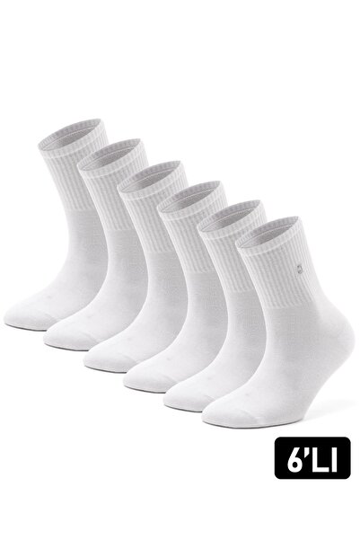 Adım Dünyası 6 Pairs Cotton White Long Unisex Women Men Breathable Tennis Socks