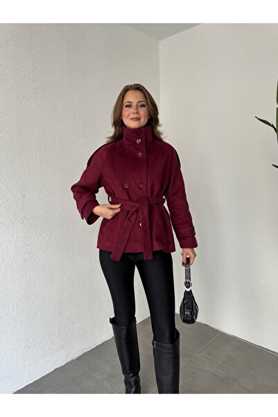 Lila Moda Short Oversized Lined Pocketed Cashmere Jacket Coat