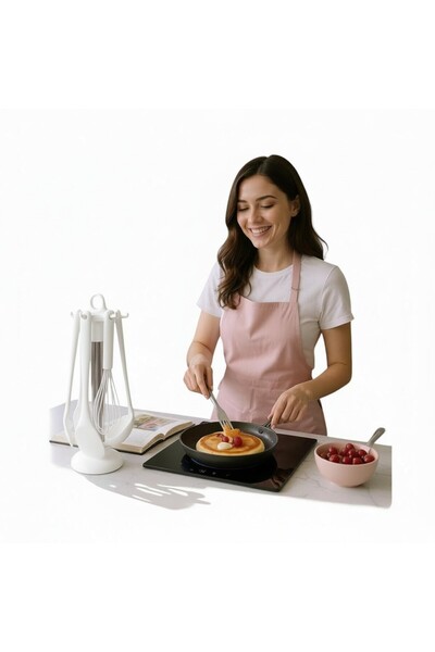 Tantitoni 7-Piece Silicone Serving Set with Stand – Pre-Kitchen Utensils and Stand with Steel Body