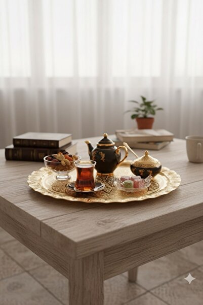 ArnaBella Gold Patterned Cast Iron Serving Tray, Presentation and Catering Tray, Coffee Tea Presentation Tray