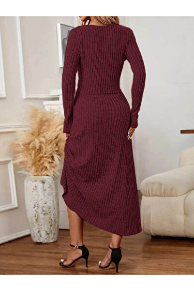 Biarre Women's Long Sleeve Blouse and High Waist A-Line Long Skirt Set - Hoodie Camisole