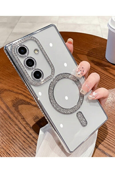 Rivor Samsung Galaxy S25 FE Uyumlu Kılıf Kamera Korumalı Simli Magsafe Şarj D...