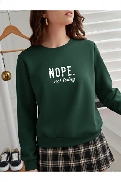 Trend Sizde Hanorac unisex verde Nope cu imprimeu guler rotund