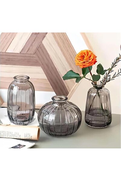 YNSK Luxury | 3-Piece Minimalist Decor Glass Vase - Smoked