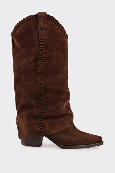 Elle Shoes Kahve Deri Kadın Western Çizme
