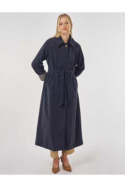 Kayra Reglan Sleeve Belted Overcoat Dark Navy Blue