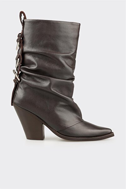 Elle Shoes Kahve Deri Kadın Western Bot