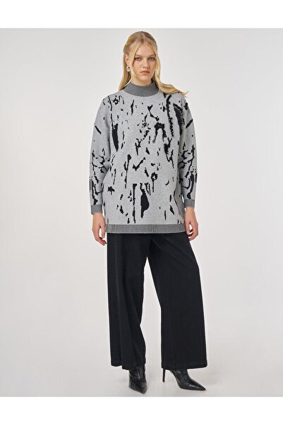 Kayra Sequin Detailed Viscose Knitwear Tunic Gray