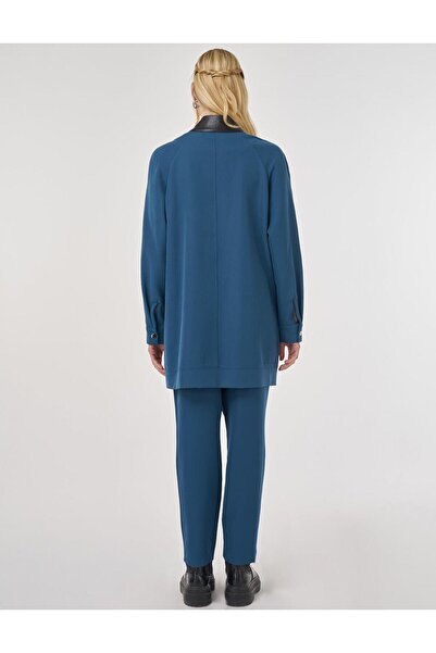 Kayra Leather Collar Comfortable Fit Two-Piece Suit Petrol