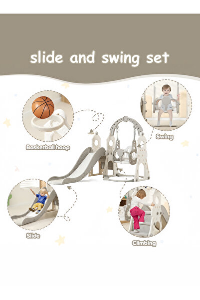 Venpara 3-in-1 Slide & Swing Set, Indoor Outdoor Playground for Toddlers with Basketball Hoop