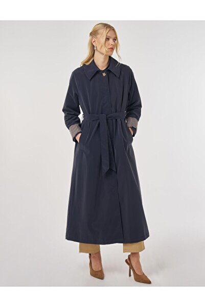 Kayra Reglan Sleeve Belted Overcoat Dark Navy Blue