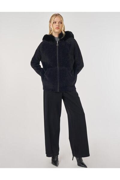 Kayra Fur Detailed Knitwear Cardigan Black