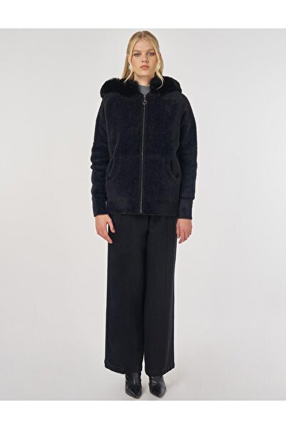 Kayra Fur Detailed Knitwear Cardigan Black