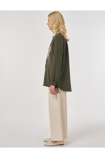 Kayra Embroidered Suede Tunic Dark Khaki