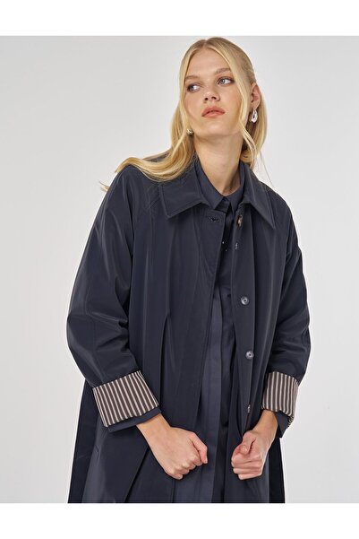 Kayra Reglan Sleeve Belted Overcoat Dark Navy Blue