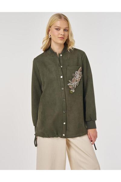 Kayra Embroidered Suede Tunic Dark Khaki
