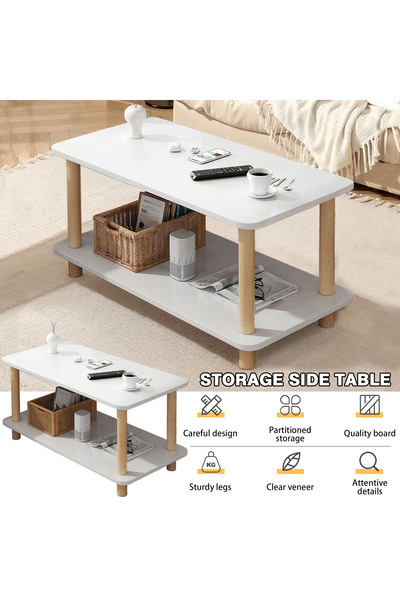 Sinyin Coffee Table,2 Tier Wooden End Table,Sofa Table with Open Storage Space,Furniture Table