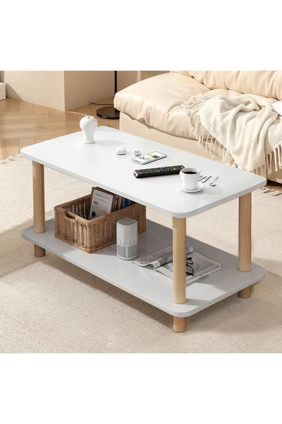 Sinyin Coffee Table,2 Tier Wooden End Table,Sofa Table with Open Storage Space,Furniture Table