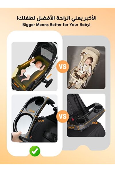 hibobi Reversible High-Landscape Baby Stroller, Foldable, Anti-Shock, XL Tray, Large Basket, for 0–6 Years