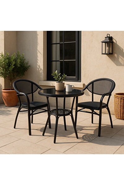 Palma homez Metal Table and Two Chairs Set, Black, Modern Design (3 pieces)