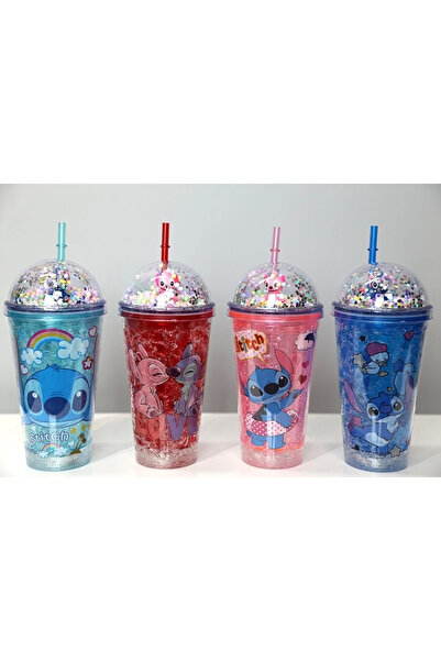Genel Markalar Sevimli Stitch Işıklı Pipetli Pullu Suluk & Bardak 400 Ml Alk3146
