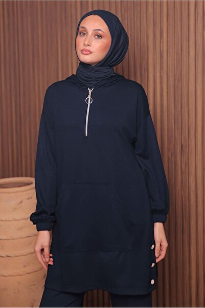 TRENDTESETTÜR Women's Navy Blue Pants and Scuba Knitted Suit t 4017