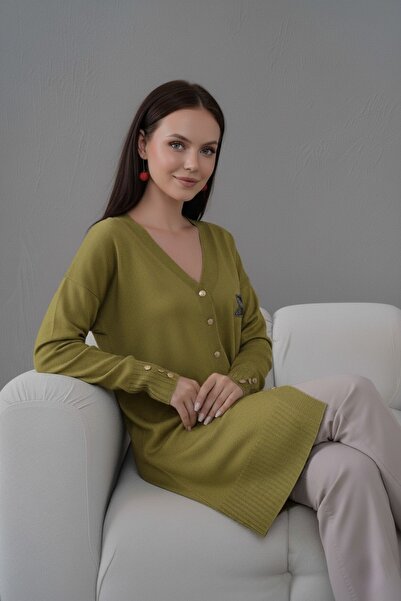 FLEX FASHION Women's Trend Thin Textured V-Neck 85 cm Pocketless Popular Long Cardigan