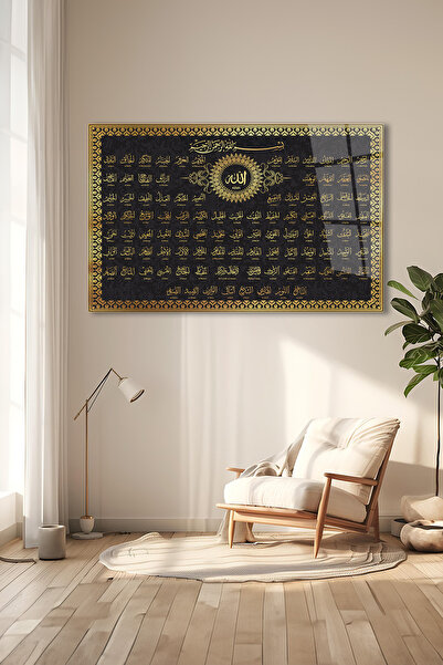 home dekors Esmaül Hüsna Allah'ın 99 Adı Dini İslami Cam Tablo, Ev, Salon, Of...