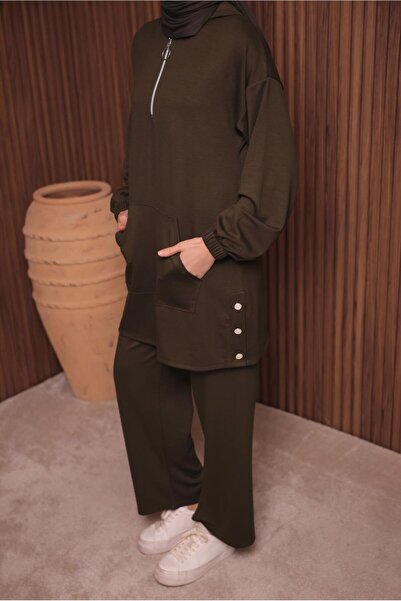 TRENDTESETTÜR Women's Brown Pants and Scuba Knitted Suit t 4017