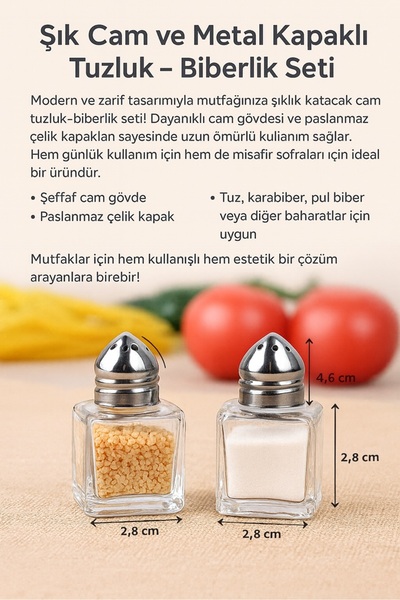 keyfisepet en keyifli sepet Salty Cam 1'li Tuzluk 20ml Mini Küp Tek Kişilik Tuzluk–Karabiberlik Seti Paslanmaz Çelik Kapa