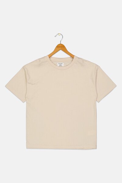 BLANK ESSENTIALS Kids Boy Short Sleeve Brand Logo T-shirt, Beige