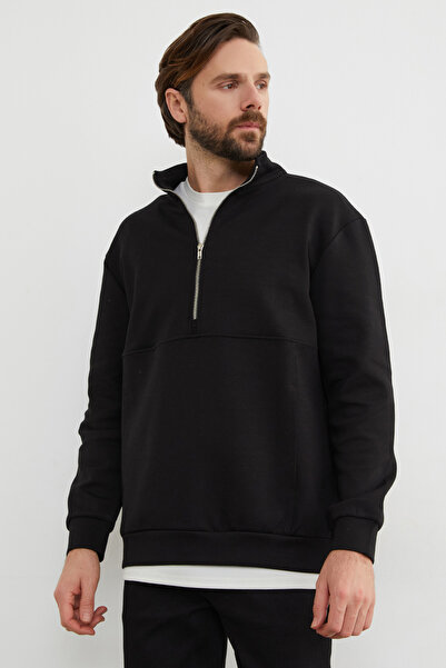 Fulla Moda Half Zippered Stand Collar Sweatshirt