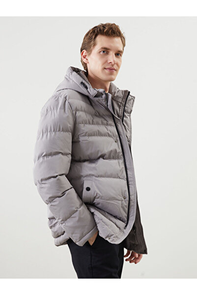 LC Waikiki Beige Standard Fit Hooded Men's Puffer Coat