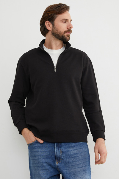 Fulla Moda Ribbed Half-Zip Sweatshirt
