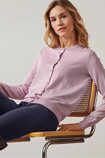 Tchibo Women Round Neck Textured Cardigan, Purple