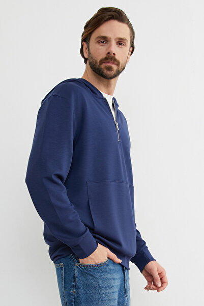 Fulla Moda Half Zipper Hooded Modal Sweatshirt