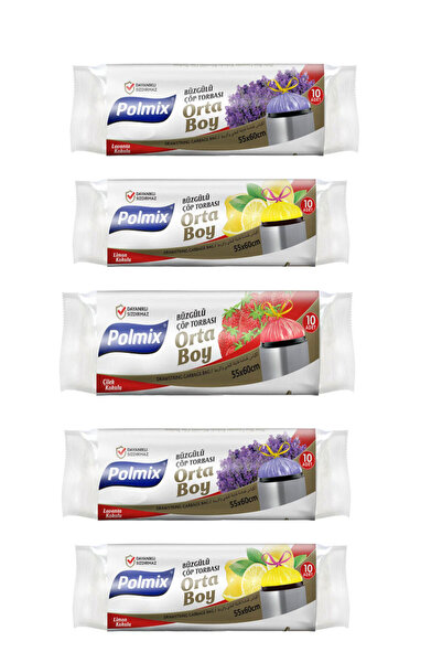 Polmix ( 5 PAKET ) Lavanta-Çilek-Lavanta Kokulu Büzgülü Orta Boy Çöp Poşeti