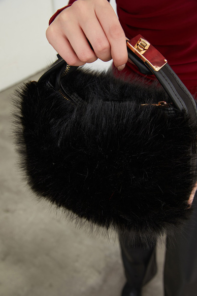 Fulla Moda Faux Fur Shoulder Bag with Zipper and Strap