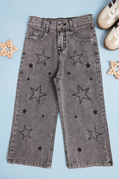 Fulla Moda Star Embroidered Adjustable Waist Girls' Trousers