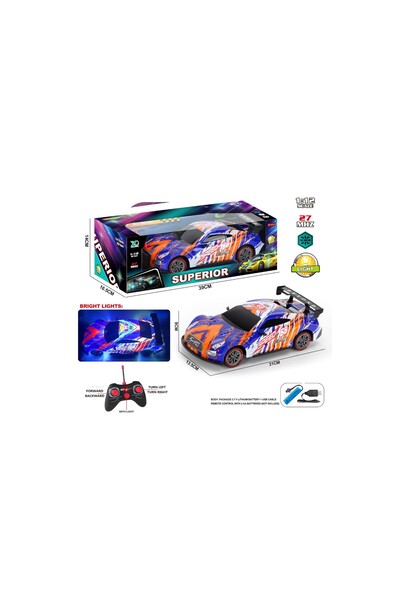 Toysea 1:12 Scale RC Racing Car with Bright LED Lights and USB Charger, 4 Function Remote Control Car.