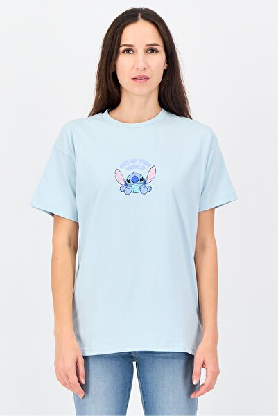 Disney Women Crew Neck Short Sleeve Graphic Print T-shirt, Pastel Blue