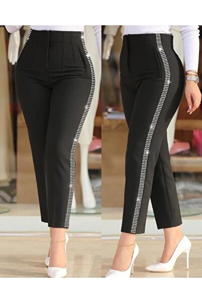 Kanonik Education Women's High Waist Side Stone Detailed Imported Crepe Trousers