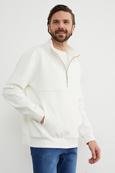 Fulla Moda Half Zippered Stand Collar Sweatshirt