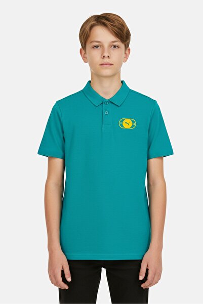 Puma Kids Boy Brand Logo Short Sleeve Outdoor Polo Shirt, Sea Green