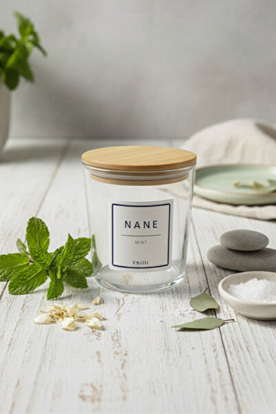 Fhilli Nova - 4-Piece Bamboo Vacuum Lid Glass Storage Container Spice Jar Set with Label Gift 350 ml