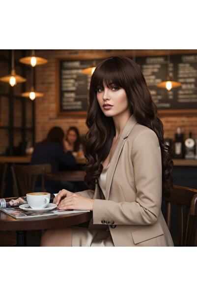 ALVERA COLLECTION شعر مستعار طويل من الألياف مع خصلات دالي / بني غامق