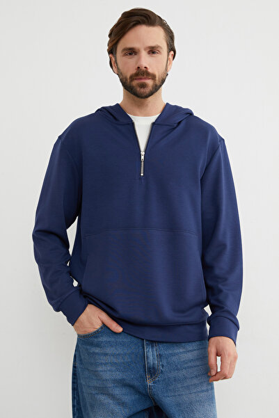 Fulla Moda Half Zipper Hooded Modal Sweatshirt