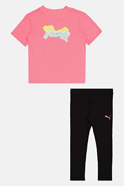 Puma Kids Girl 2 Pieces Brand Logo Top And Leggings Set, Multicolor