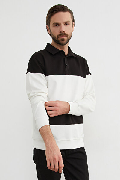 Fulla Moda Φούτερ με μισό κουμπί με λαιμόκοψη αντίθεση χρωμάτων